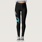Zwarte leggings voor vrouwen met een blauw drakeno (Voorkant)
