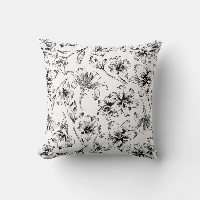 Zwarte Lelie Bloemen Kussen (Voorkant)