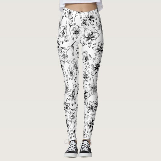 Zwarte Lelie Bloemen Leggings (Voorkant)