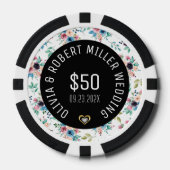Zwarte lente bloemen patroon bruiloft poker chips (Voorkant)