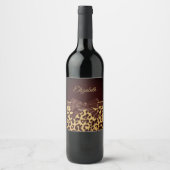 Zwarte leopar printplaat wijn etiket (Voorkant)