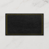 Zwarte leren achtergrond met gele stiksels visitekaartje (Achterkant)