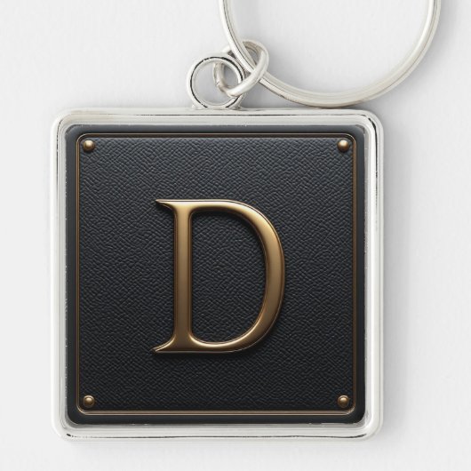 🔑 Zwarte Leren Gouden D Initiaal Frame Embleem 🟡 Sleutelhanger (Voorkant)