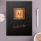 Zwarte leren gouden monogram naam elegant notitieboek