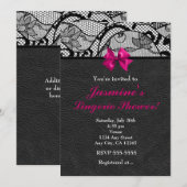 Zwarte Leren & Kanten Ondergoed Douche Uitnodiging (Voorkant / Achterkant)