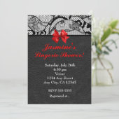 Zwarte Leren & Kanten Ondergoed Douche Uitnodiging (Staand voorkant)