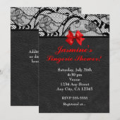 Zwarte Leren & Kanten Ondergoed Douche Uitnodiging (Voorkant / Achterkant)