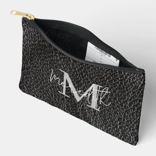Zwarte leren look gepersonaliseerd etui (Open)