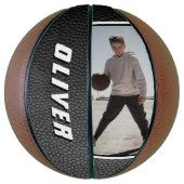 Zwarte Leren Naam Tekst Foto Basketbal (Verticaal)