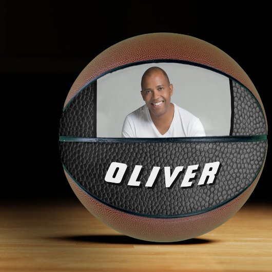 Zwarte leren print naam foto basketbal