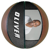 Zwarte leren print naam foto basketbal (Verticaal)