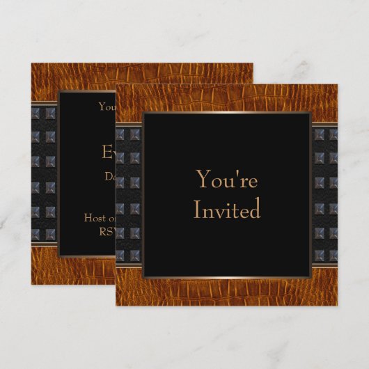 Zwarte leren uitnodiging template voor elke gelege (Voorkant / Achterkant)