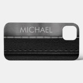 Zwarte Leren Uitstraling Metal Band Monogram   Case-Mate iPhone Case (Achterkant (horizontaal))