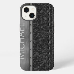 Zwarte Leren Uitstraling Metal Band Monogram   iPhone 13 Hoesje