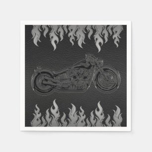 Zwarte Leren Zilver Chroom Motorfiets Biker Feestj Servetten