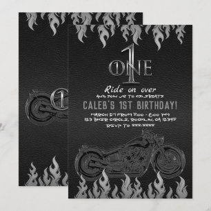 Zwarte Leren Zilveren Motorfiets 1 EEN EERSTE Verj Kaart