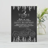 Zwarte Leren Zilveren Motorfiets 3 3e Verjaardag Kaart (Staand voorkant)