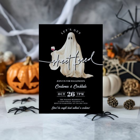 Zwarte 'Let's Get Sheet Faced' Grappige Halloween Kaart