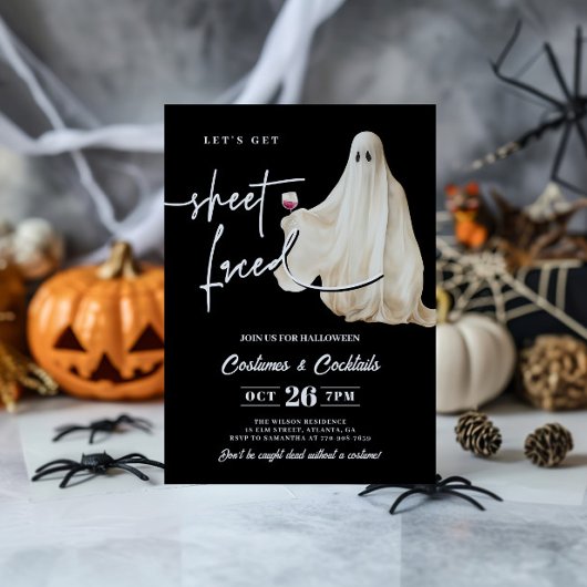 Zwarte 'Let's Get Sheet Faced' Grappige Halloween Kaart