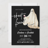 Zwarte 'Let's Get Sheet Faced' Grappige Halloween Kaart (Voorkant)