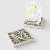 Zwarte letter M bloemmonogram Stenen Onderzetter (Zijkant)