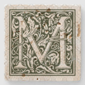 Zwarte letter M  bloemmonogram Stenen Onderzetter (Voorkant)