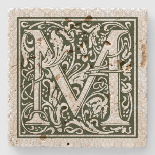Zwarte letter M bloemmonogram Stenen Onderzetter