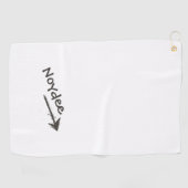 Zwarte letters en pijl op uw golfhanddoek (Horizontaal)