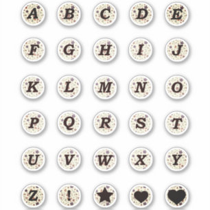 Zwarte letters Monogram Tiny Flowers Alphabet Beig Sticker