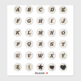 Zwarte letters Monogram Tiny Flowers Alphabet Beig Sticker
