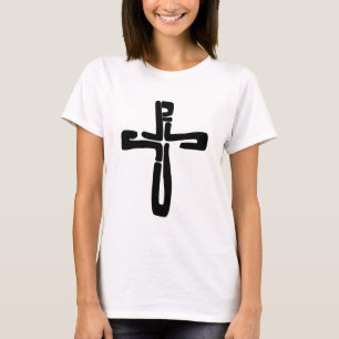 zwarte letters van Jezus op het kruisje T-shirt