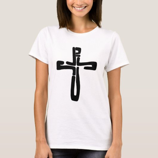zwarte letters van Jezus op het kruisje T-shirt (Voorkant)