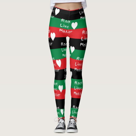 Zwarte levende materie pan-Afrikaans vlagwit hart Leggings (Voorkant)