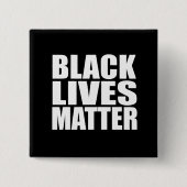 "ZWARTE LEVENS KWESTIE" VIERKANTE BUTTON 5,1 CM (Voorkant)