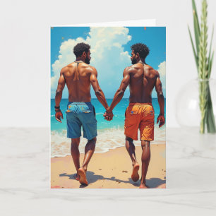 Zwarte lgbtq loopt op het strand kaart