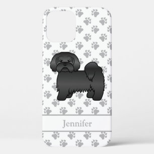 Zwarte Lhasa Apso Schattige Cartoon Hond & Naam Case-Mate iPhone Case