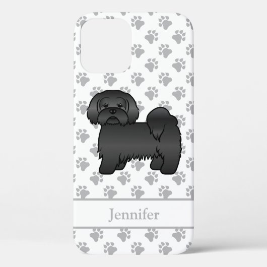 Zwarte Lhasa Apso Schattige Cartoon Hond & Naam Case-Mate iPhone Case (Achterkant)