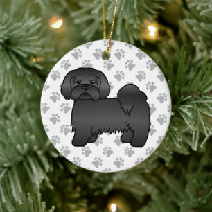 Zwarte Lhasa Apso Schattige Cartoonhond Illustrati Keramisch Ornament