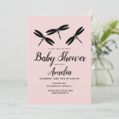 Zwarte libellen Roze Baby shower Uitnodiging (Staand voorkant)