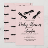 Zwarte libellen Roze Baby shower Uitnodiging (Voorkant / Achterkant)
