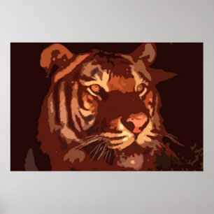 Zwarte Licht Tijger Gezicht Print Poster