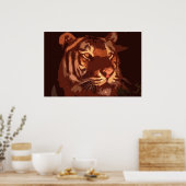 Zwarte Licht Tijger Gezicht Print Poster (Keuken)