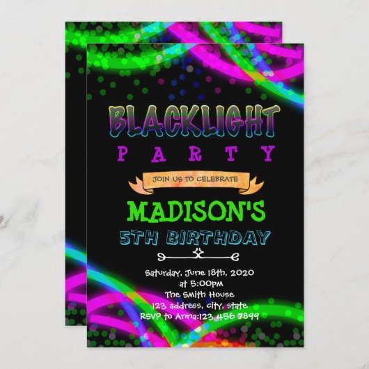 Zwarte lichte uitnodiging (Voorkant / Achterkant)