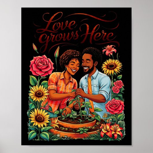 Zwarte Liefde Afro-Amerikaans Koppel Schets Valent Poster (Voorkant)