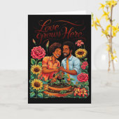 Zwarte Liefde Afro-Amerikaans Paar Schets Valentin Kaart (Gele Bloem)