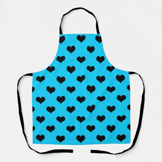 Zwarte Liefdeshart Op Blauwe Achtergrond Schort (Voorkant)
