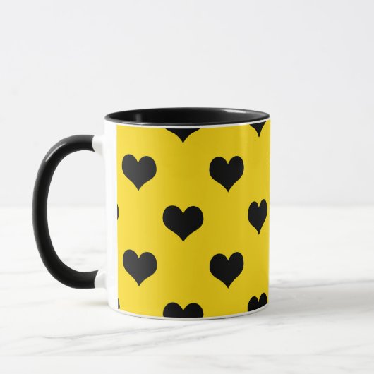 Zwarte Liefdeshart Op Gele Achtergrond Mok (Links)