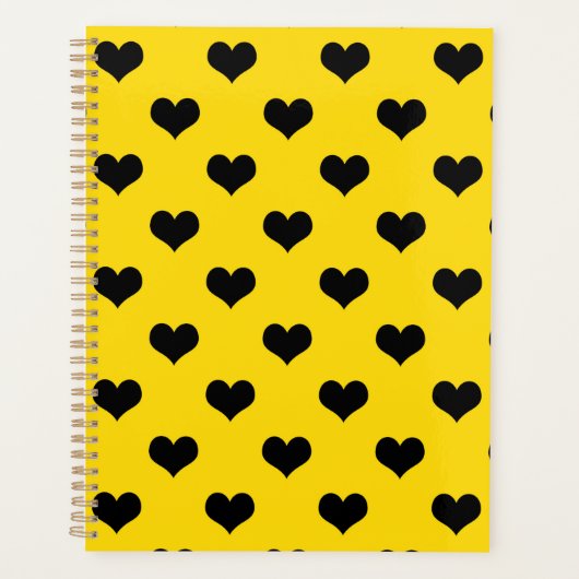 Zwarte Liefdeshart Op Gele Achtergrond Planner (Voorkant)