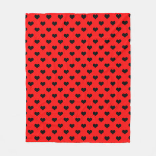 Zwarte Liefdeshart Op Rode Achtergrond Fleece Deken