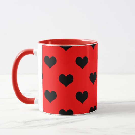 Zwarte Liefdeshart Op Rode Achtergrond  Mok (Links)